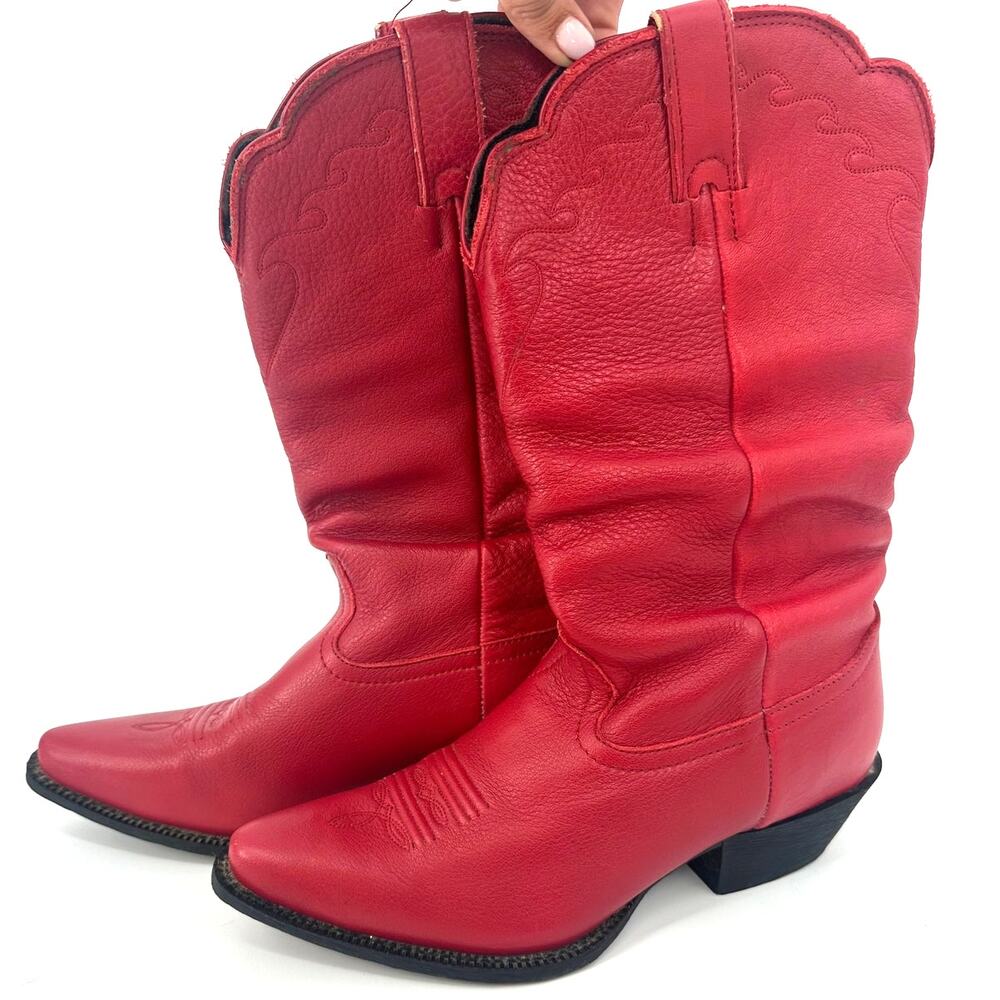 Red Leather Slouchy Nocona Competitor Boots
